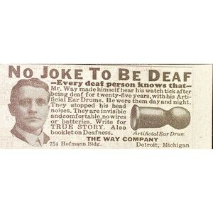The Way Co. Artificial Ear Drum "No Joke to be Deaf" Vintage Print Ad 1936